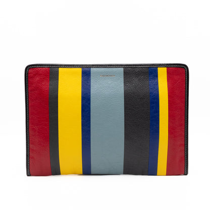 Bazar Pouch Clutch Multicolor Striped Calfskin Leather