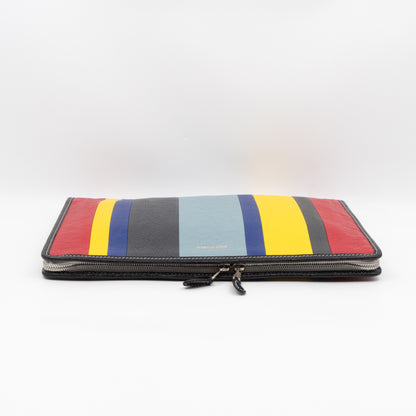 Bazar Pouch Clutch Multicolor Striped Calfskin Leather