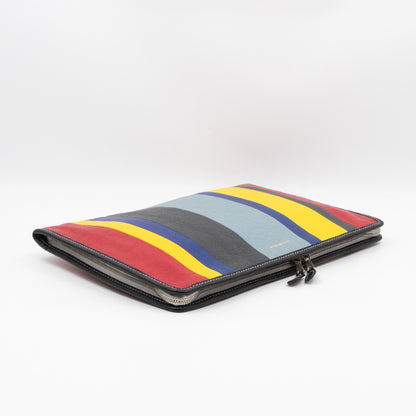 Bazar Pouch Clutch Multicolor Striped Calfskin Leather