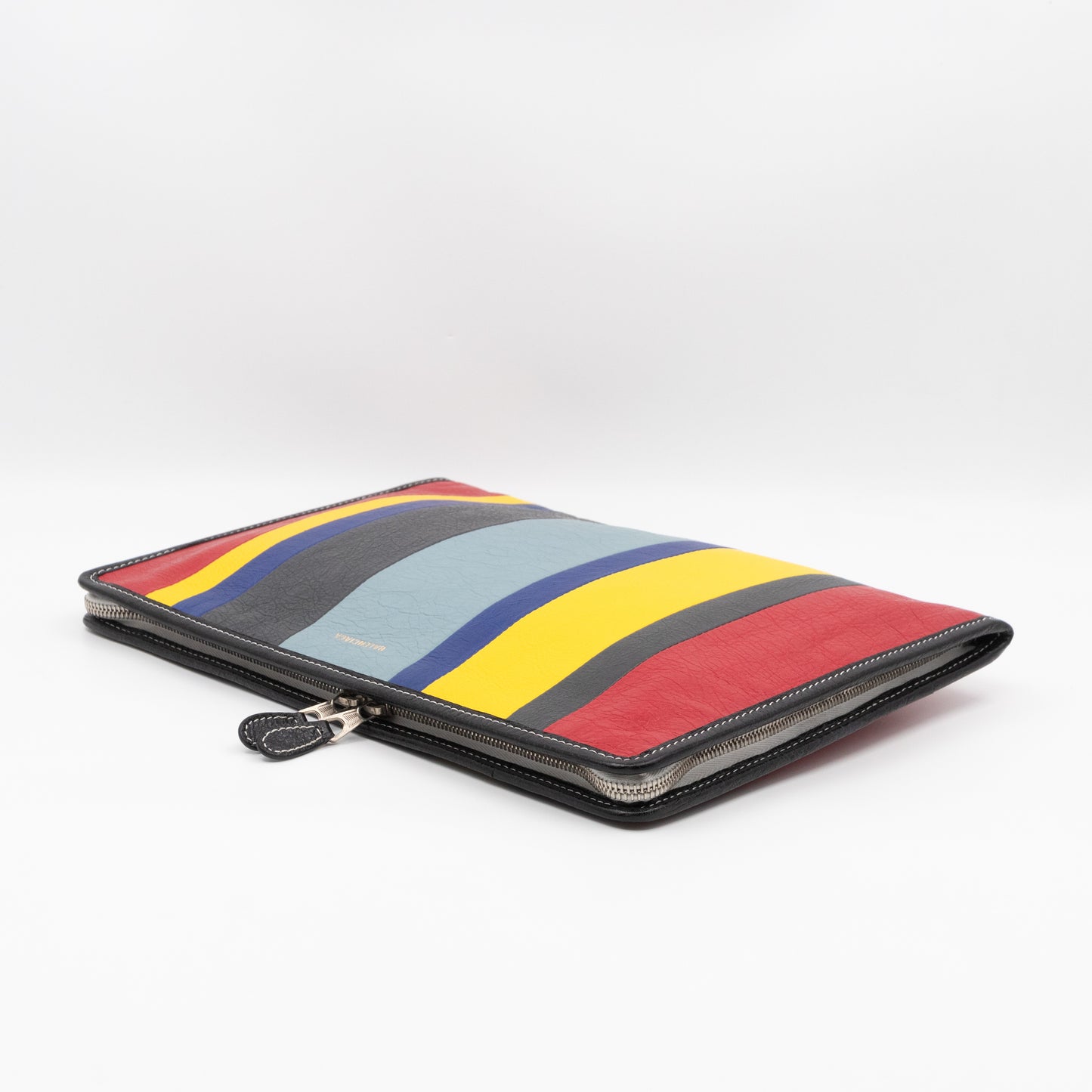 Bazar Pouch Clutch Multicolor Striped Calfskin Leather