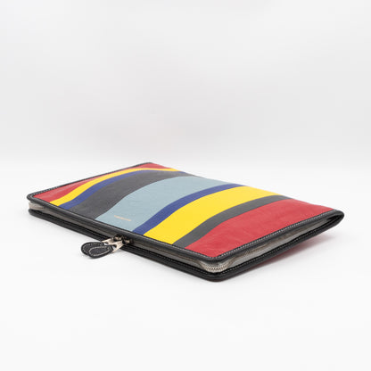 Bazar Pouch Clutch Multicolor Striped Calfskin Leather