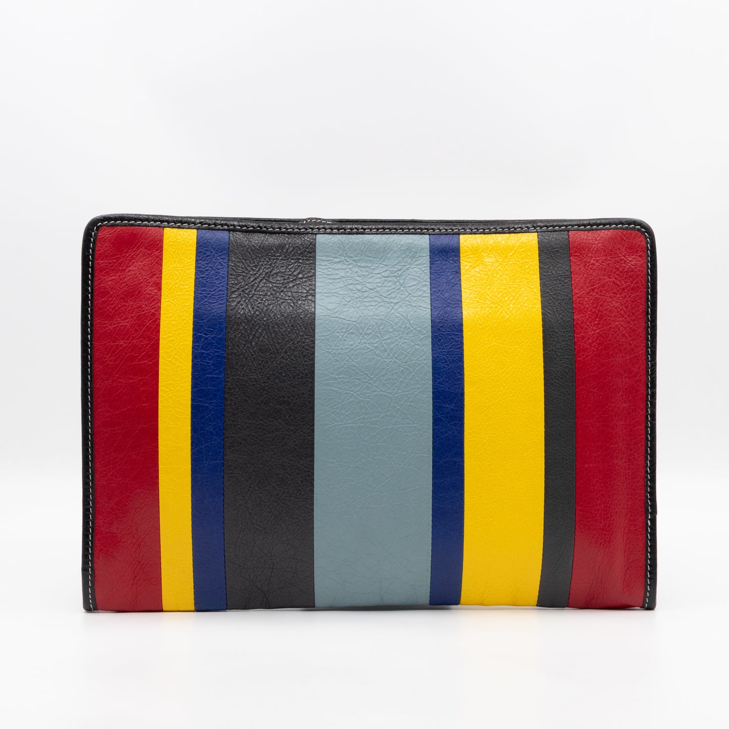 Bazar Pouch Clutch Multicolor Striped Calfskin Leather