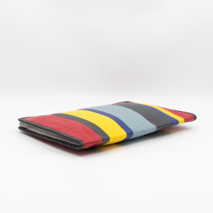 Bazar Pouch Clutch Multicolor Striped Calfskin Leather