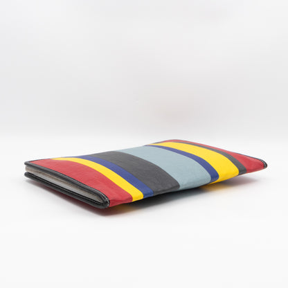 Bazar Pouch Clutch Multicolor Striped Calfskin Leather