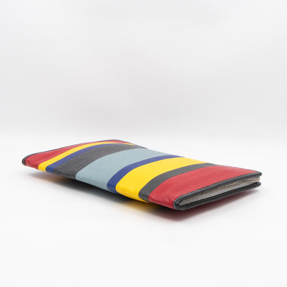 Bazar Pouch Clutch Multicolor Striped Calfskin Leather