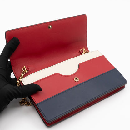 Queen Margaret Bee Wallet on Chain Blue & Red & White Leather