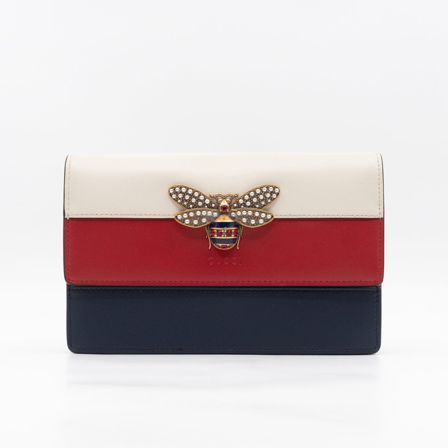 Queen Margaret Bee Wallet on Chain Blue & Red & White Leather