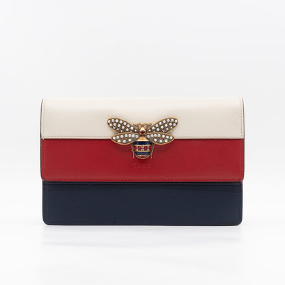 Queen Margaret Bee Wallet on Chain Blue & Red & White Leather