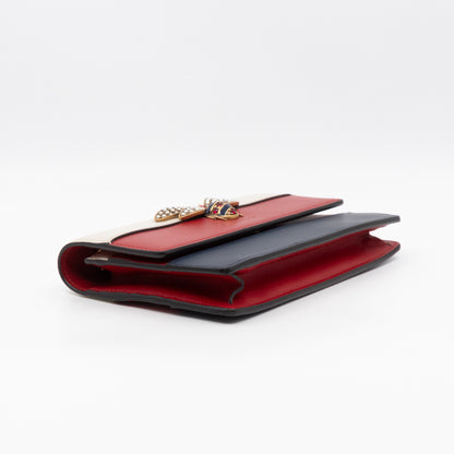 Queen Margaret Bee Wallet on Chain Blue & Red & White Leather