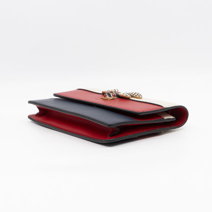 Queen Margaret Bee Wallet on Chain Blue & Red & White Leather