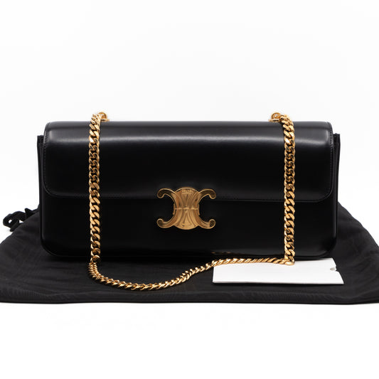 Triomphe Chain Box Bag Black Calfskin Leather