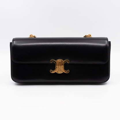 Triomphe Chain Box Bag Black Calfskin Leather