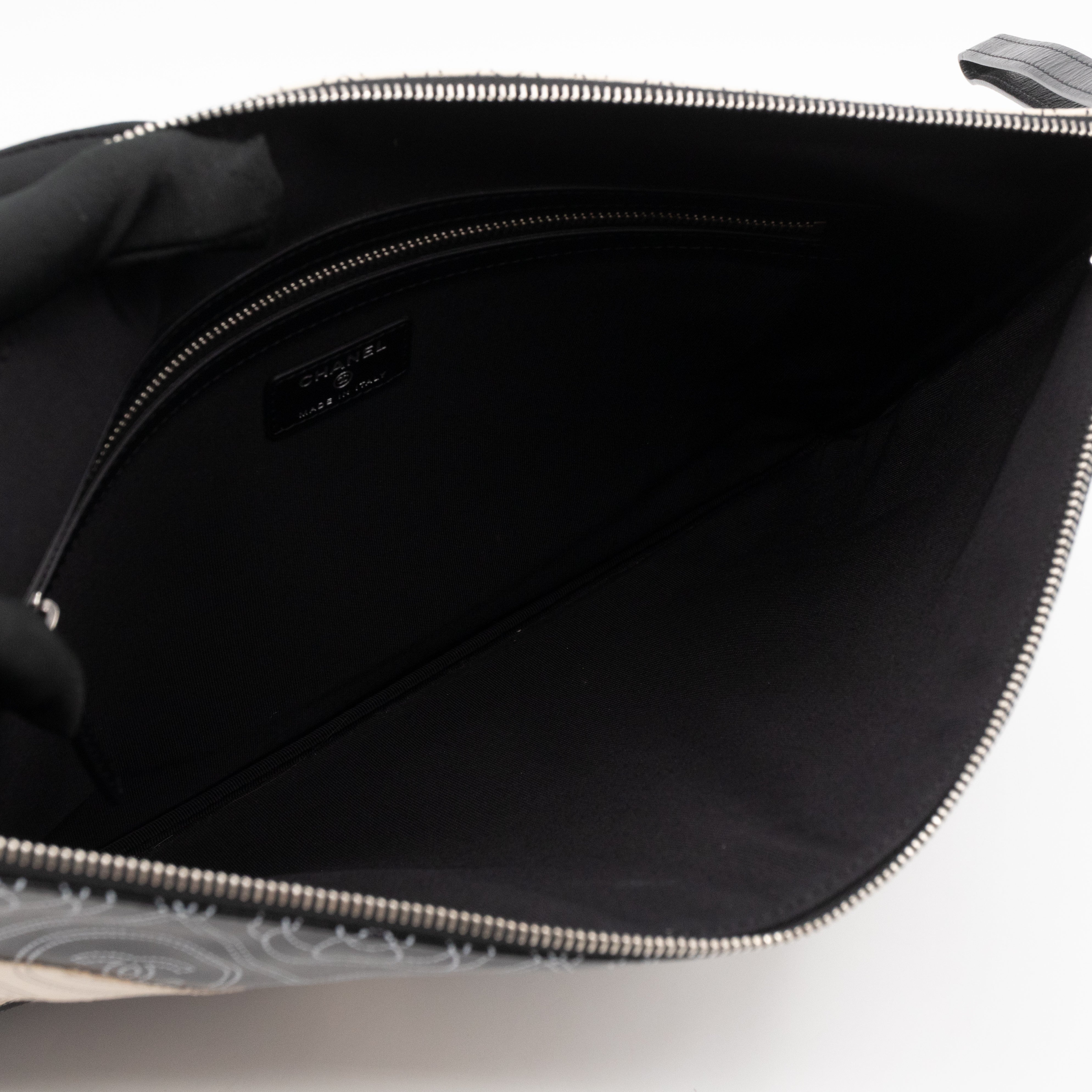 Large O-Pouch CC Camellia Black & White Coated Canvas