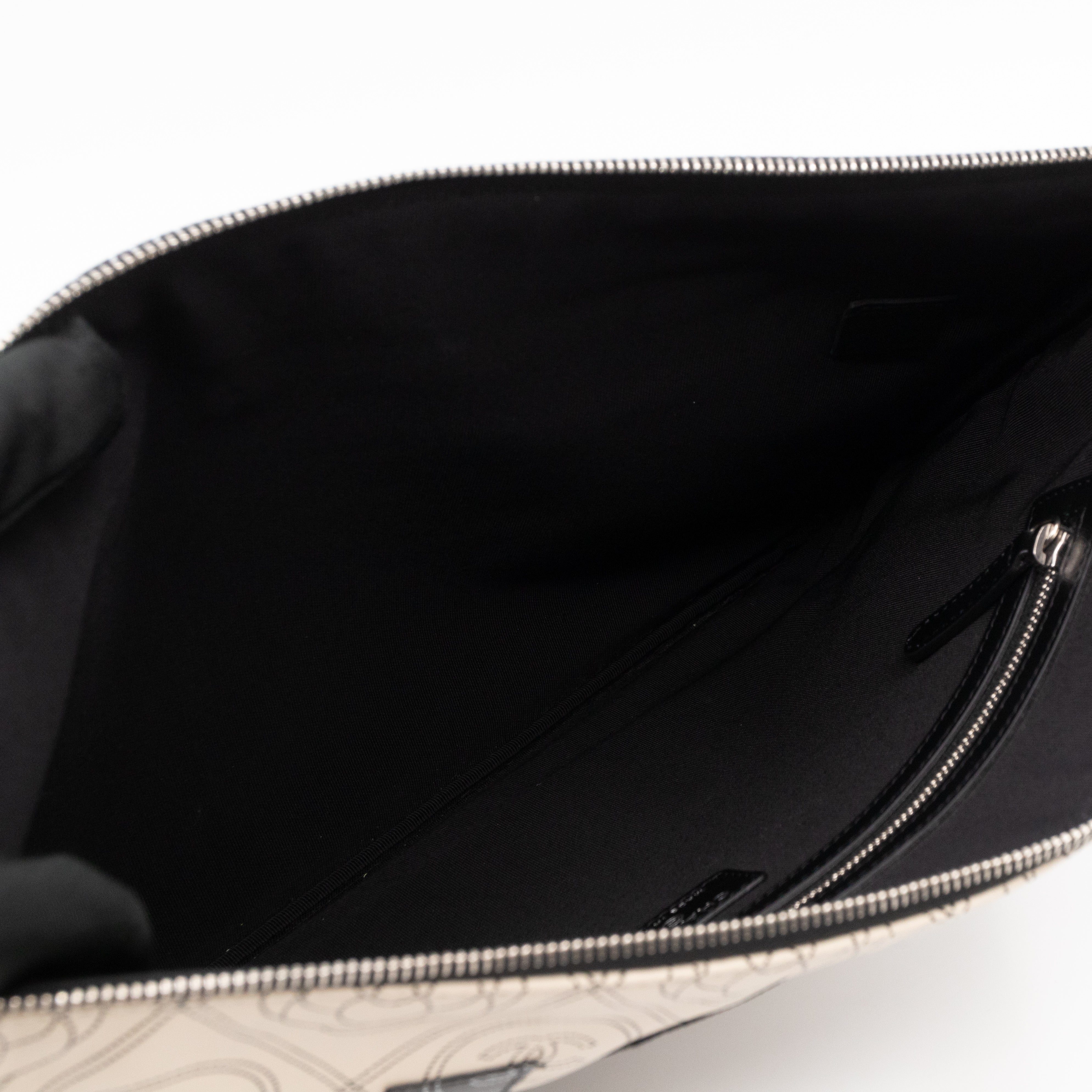Large O-Pouch CC Camellia Black & White Coated Canvas