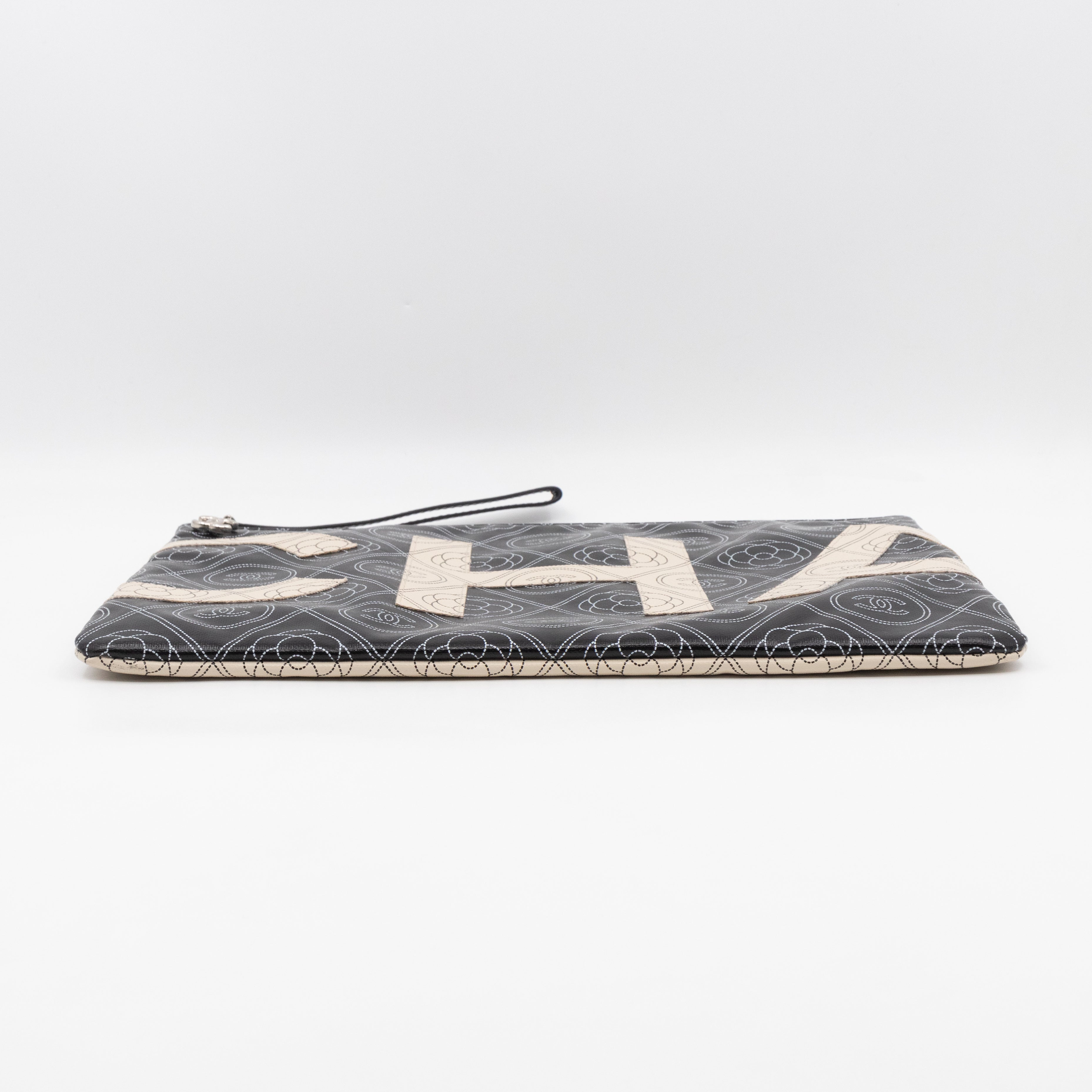 Large O-Pouch CC Camellia Black & White Coated Canvas