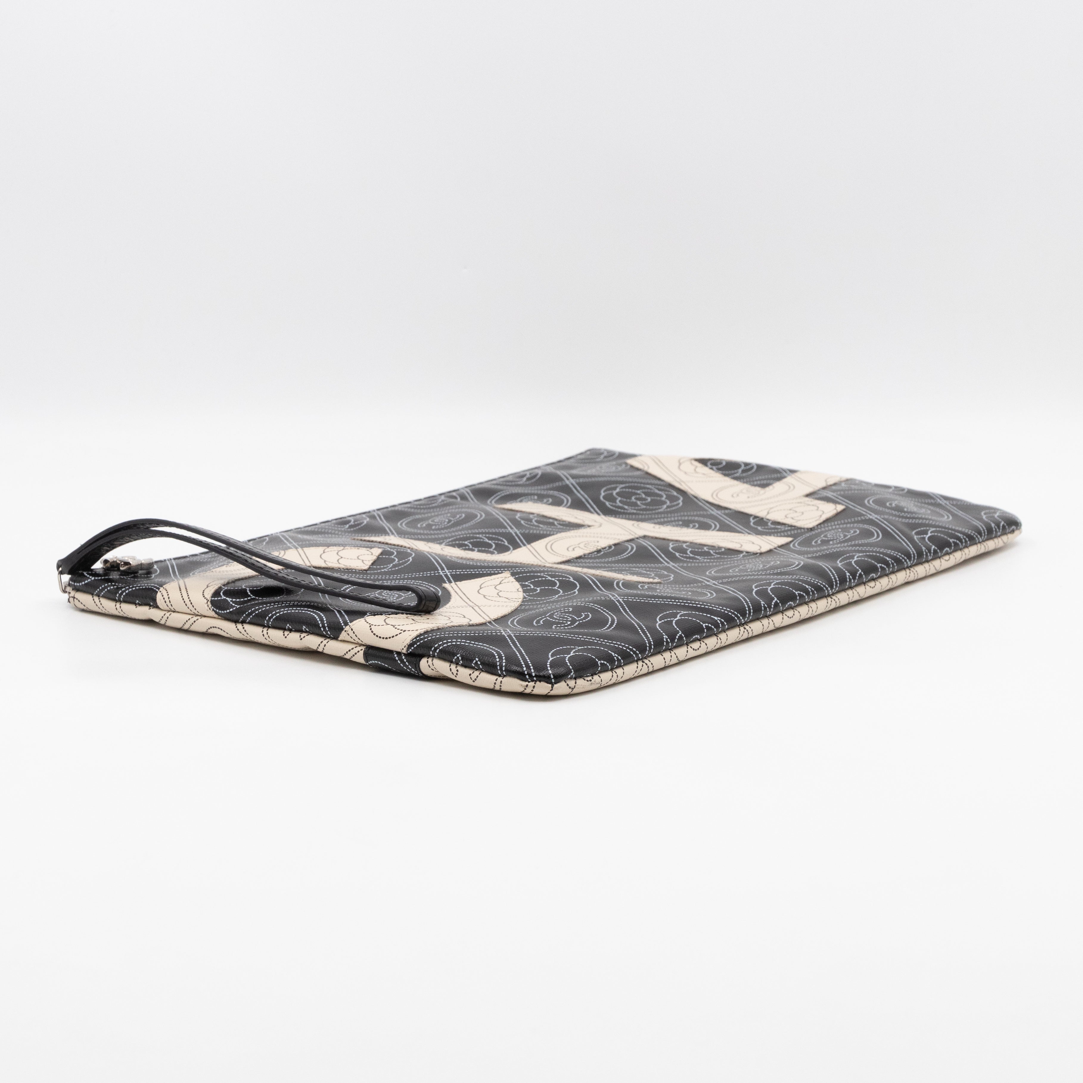 Large O-Pouch CC Camellia Black & White Coated Canvas