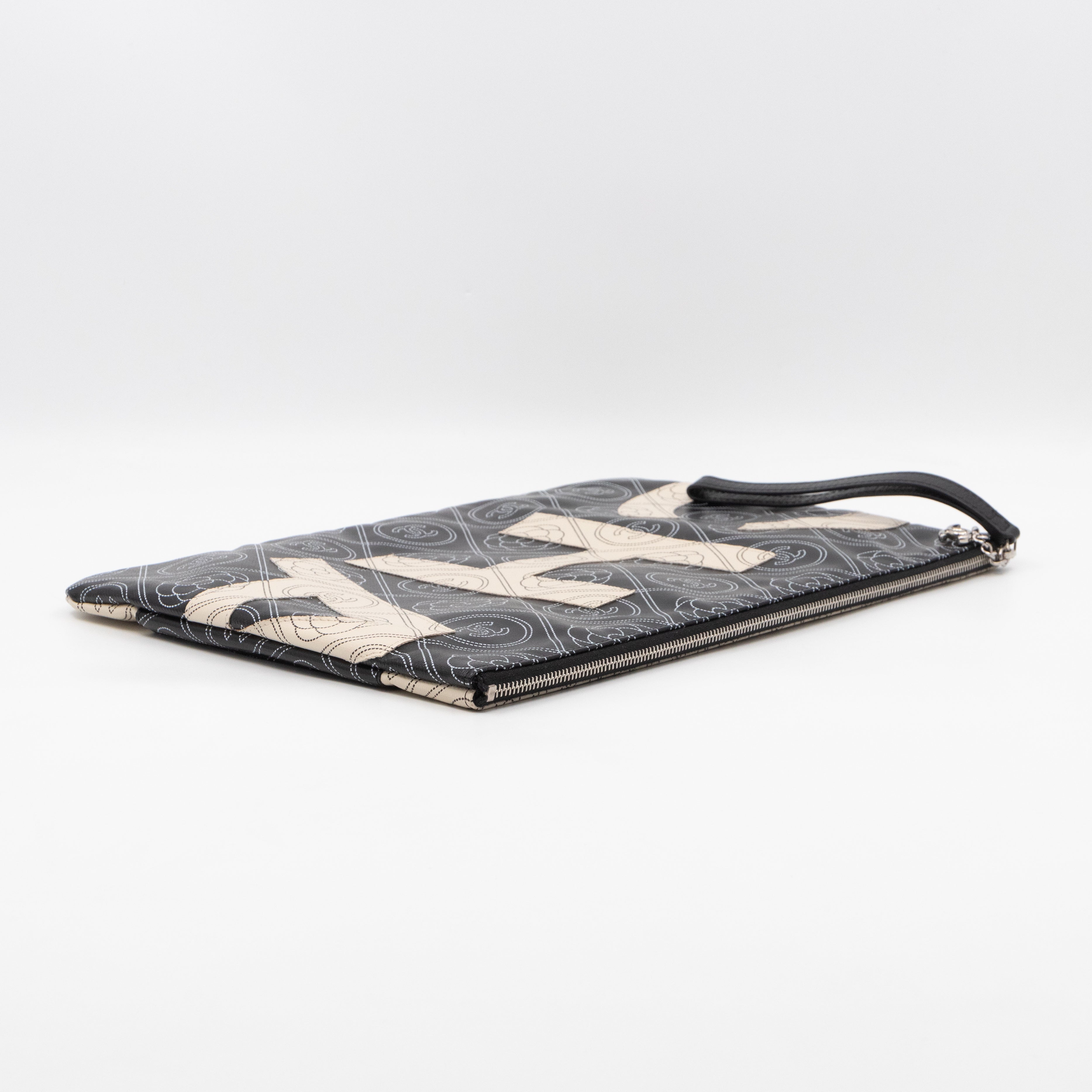 Large O-Pouch CC Camellia Black & White Coated Canvas