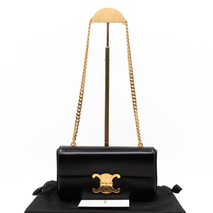 Triomphe Claude Shoulder Bag Black Calfskin Leather