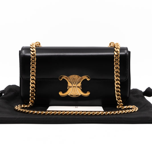 Triomphe Claude Shoulder Bag Black Calfskin Leather