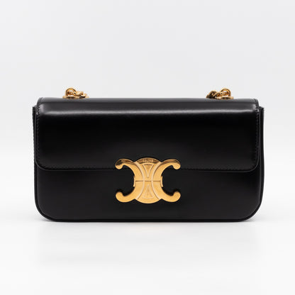 Triomphe Claude Shoulder Bag Black Calfskin Leather