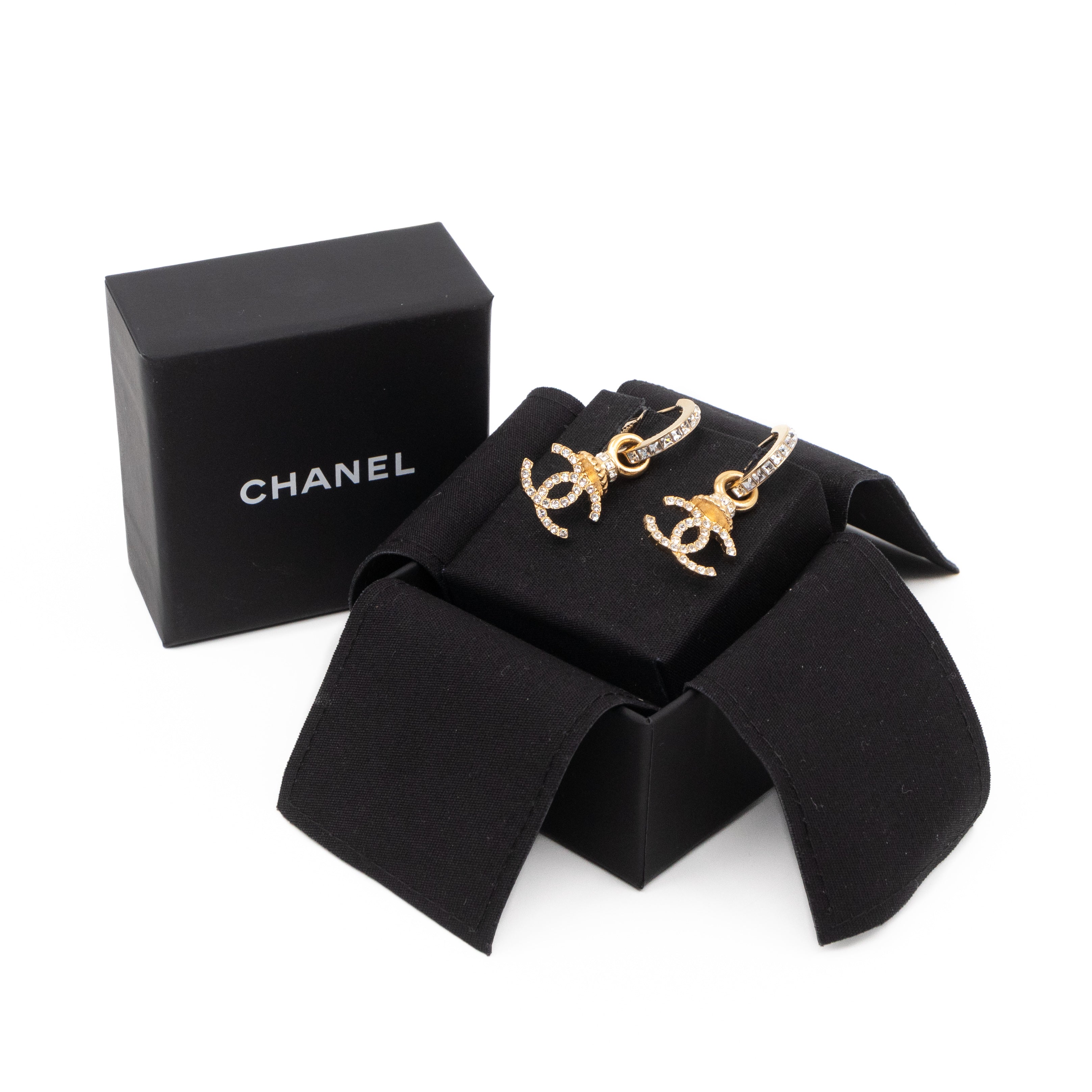 Crystal CC Hoops Earrings Gold