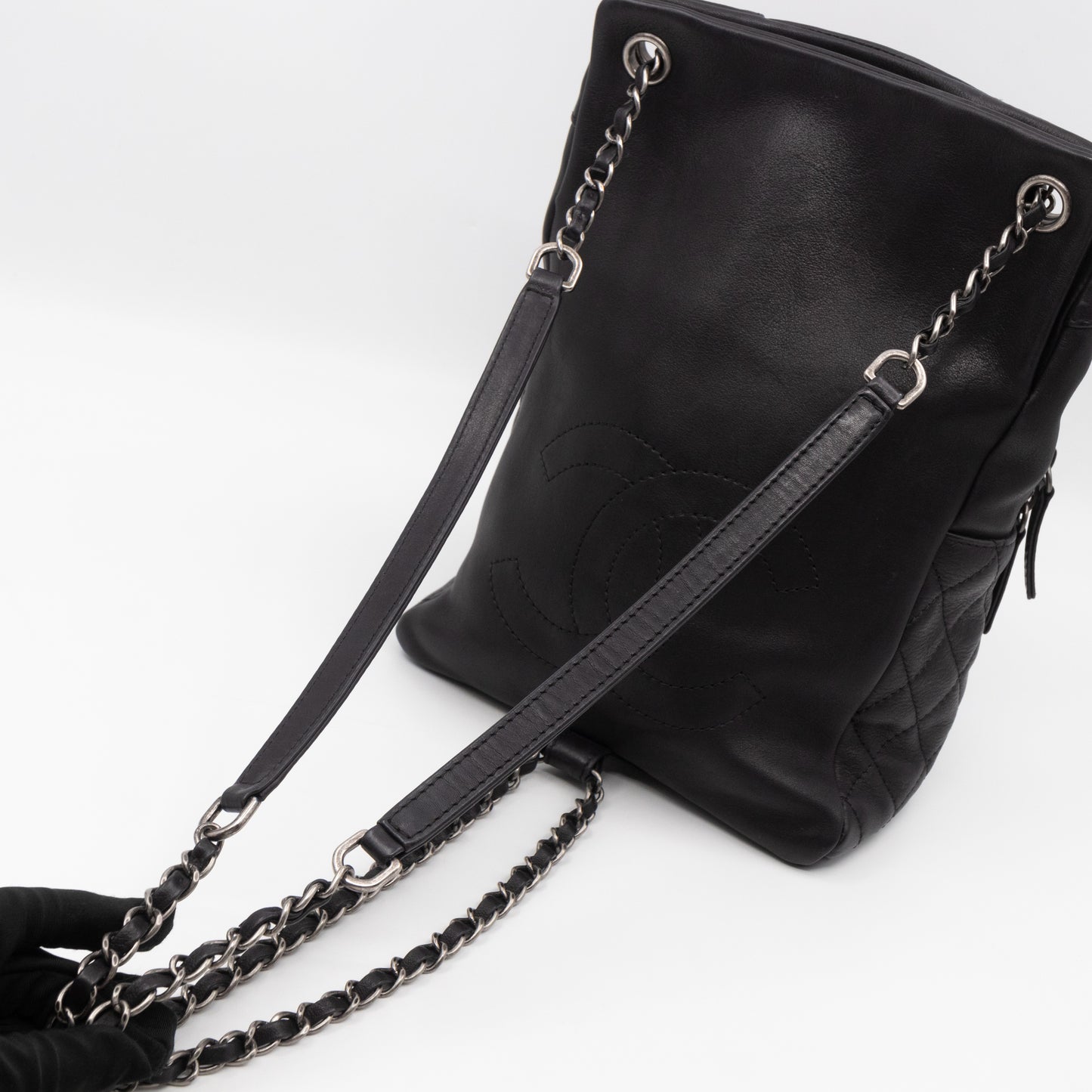 Drawstring Backpack Black Calfskin Leather