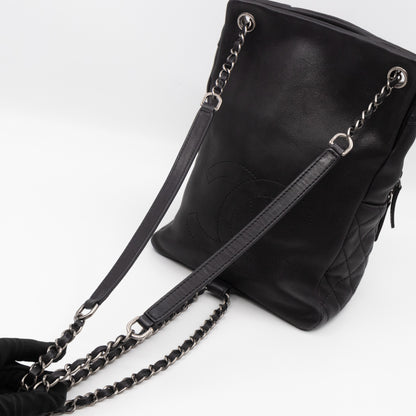 Drawstring Backpack Black Calfskin Leather