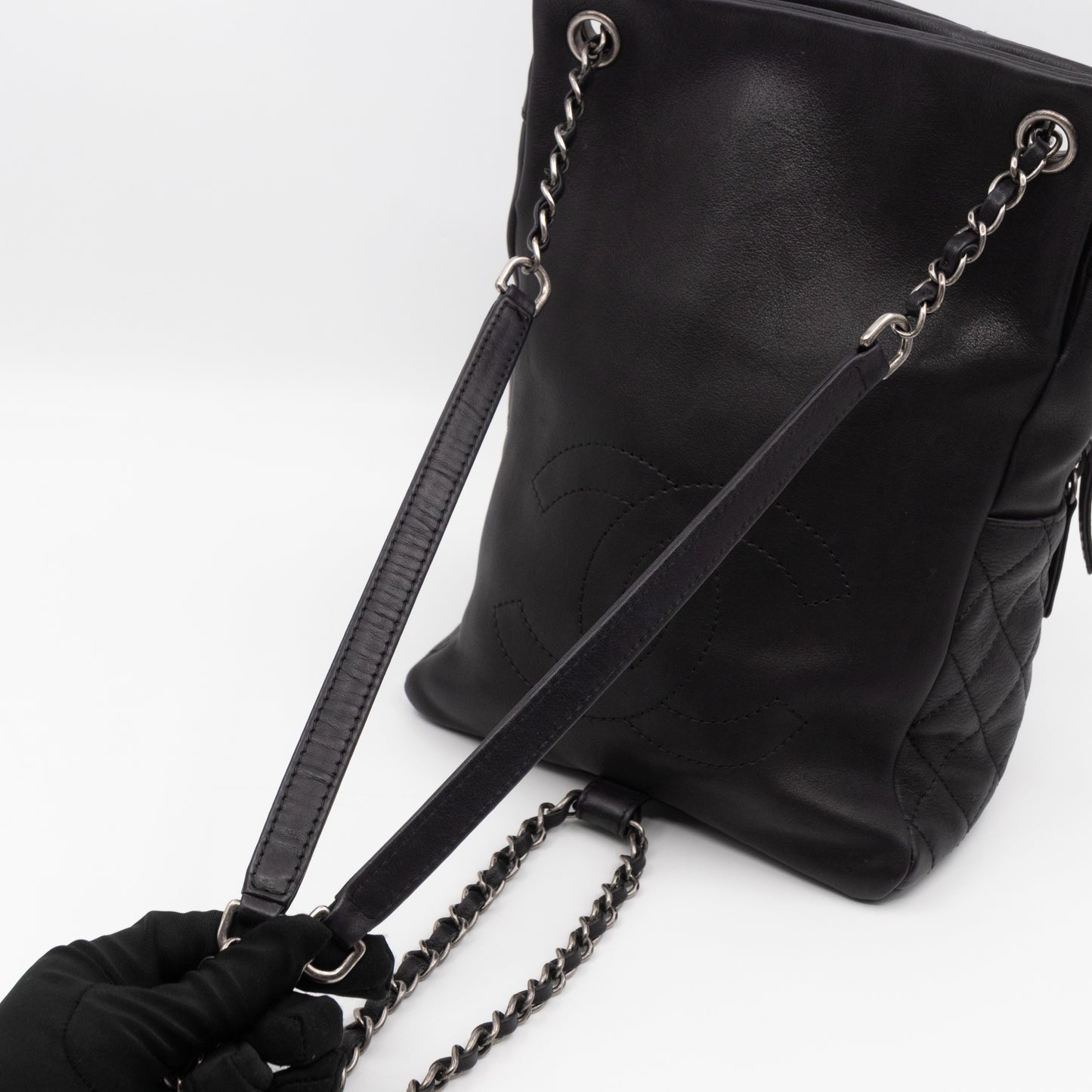 Drawstring Backpack Black Calfskin Leather