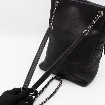 Drawstring Backpack Black Calfskin Leather