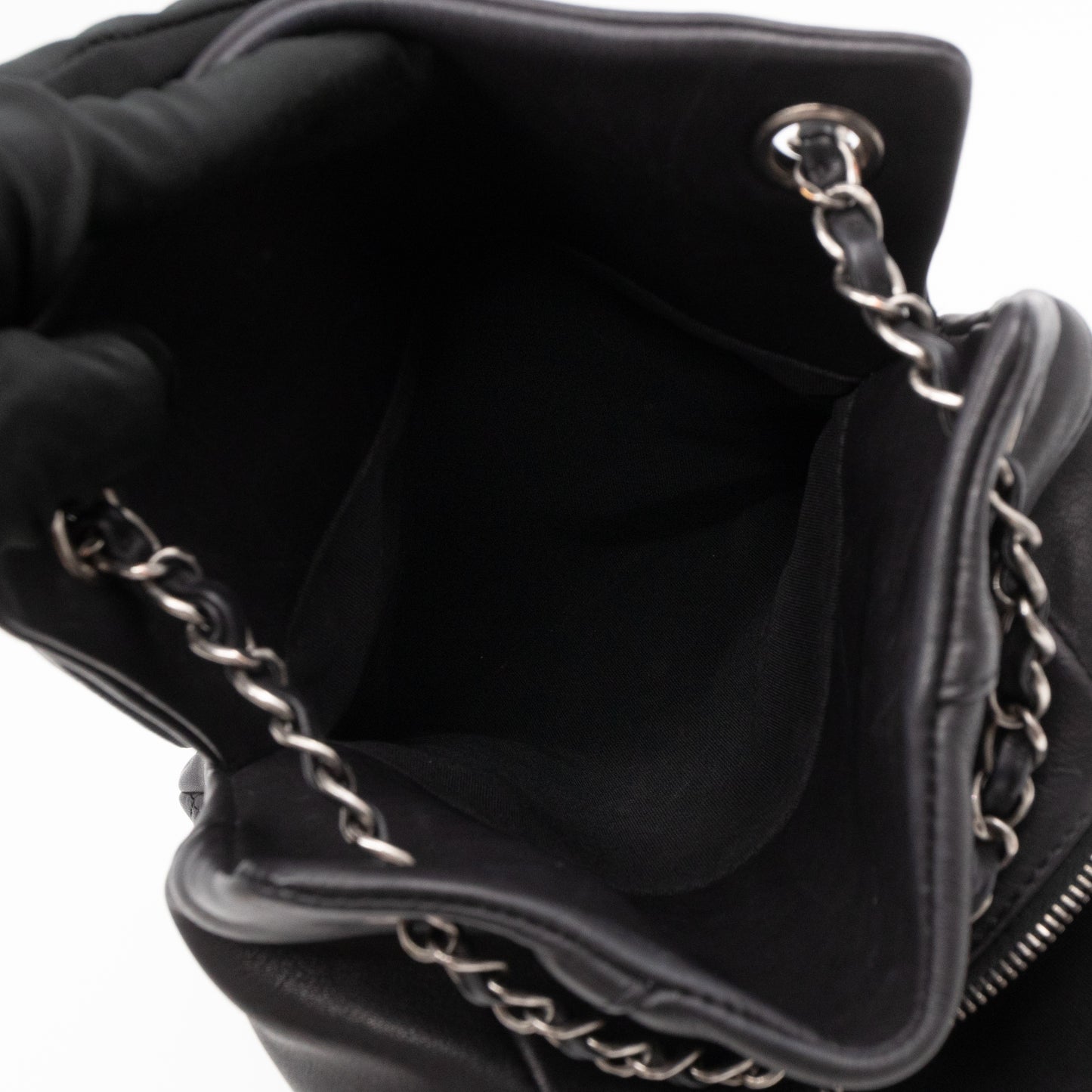 Drawstring Backpack Black Calfskin Leather