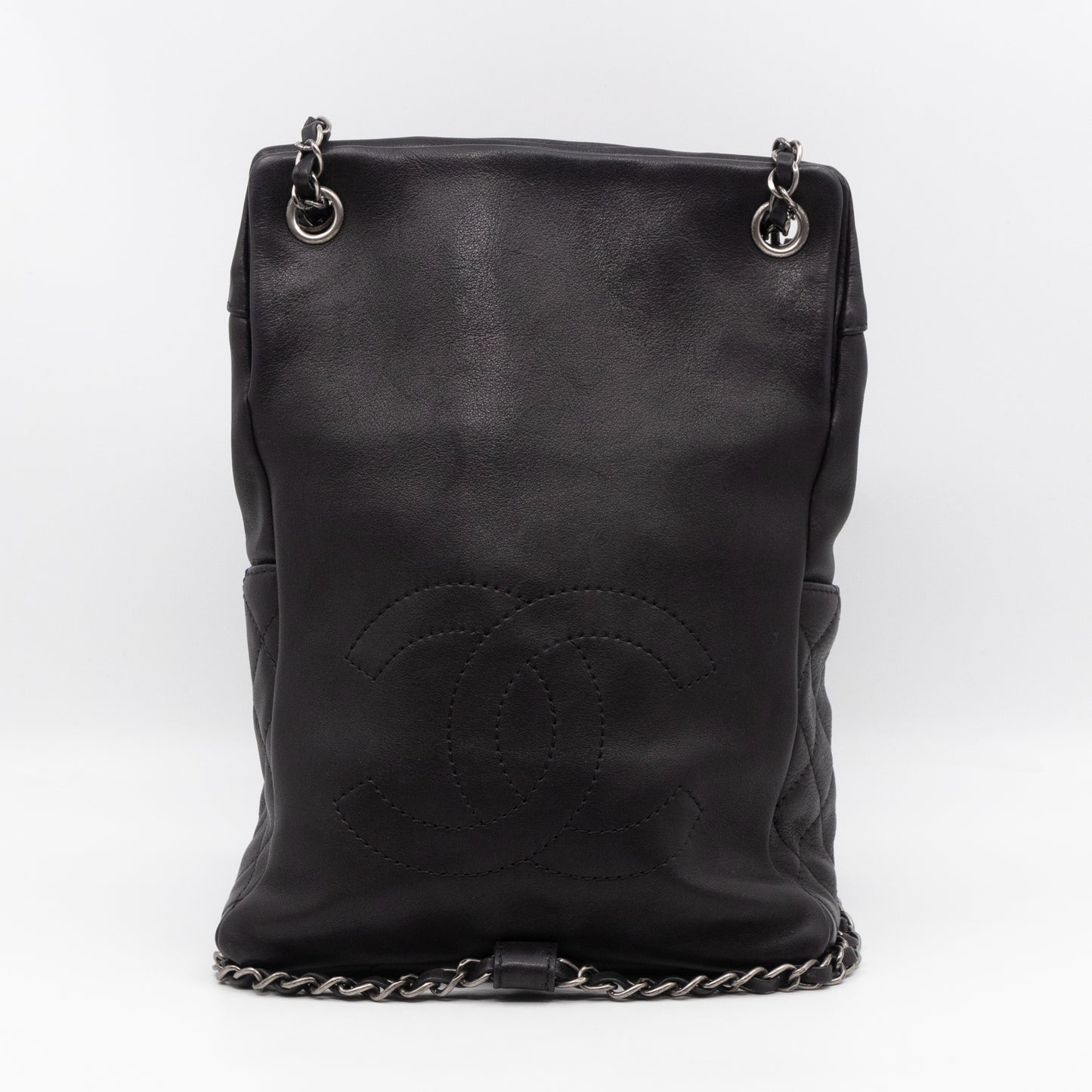 Drawstring Backpack Black Calfskin Leather