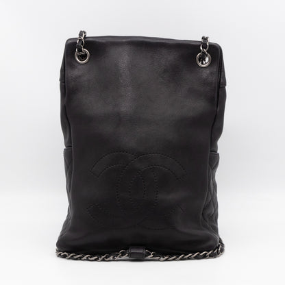 Drawstring Backpack Black Calfskin Leather