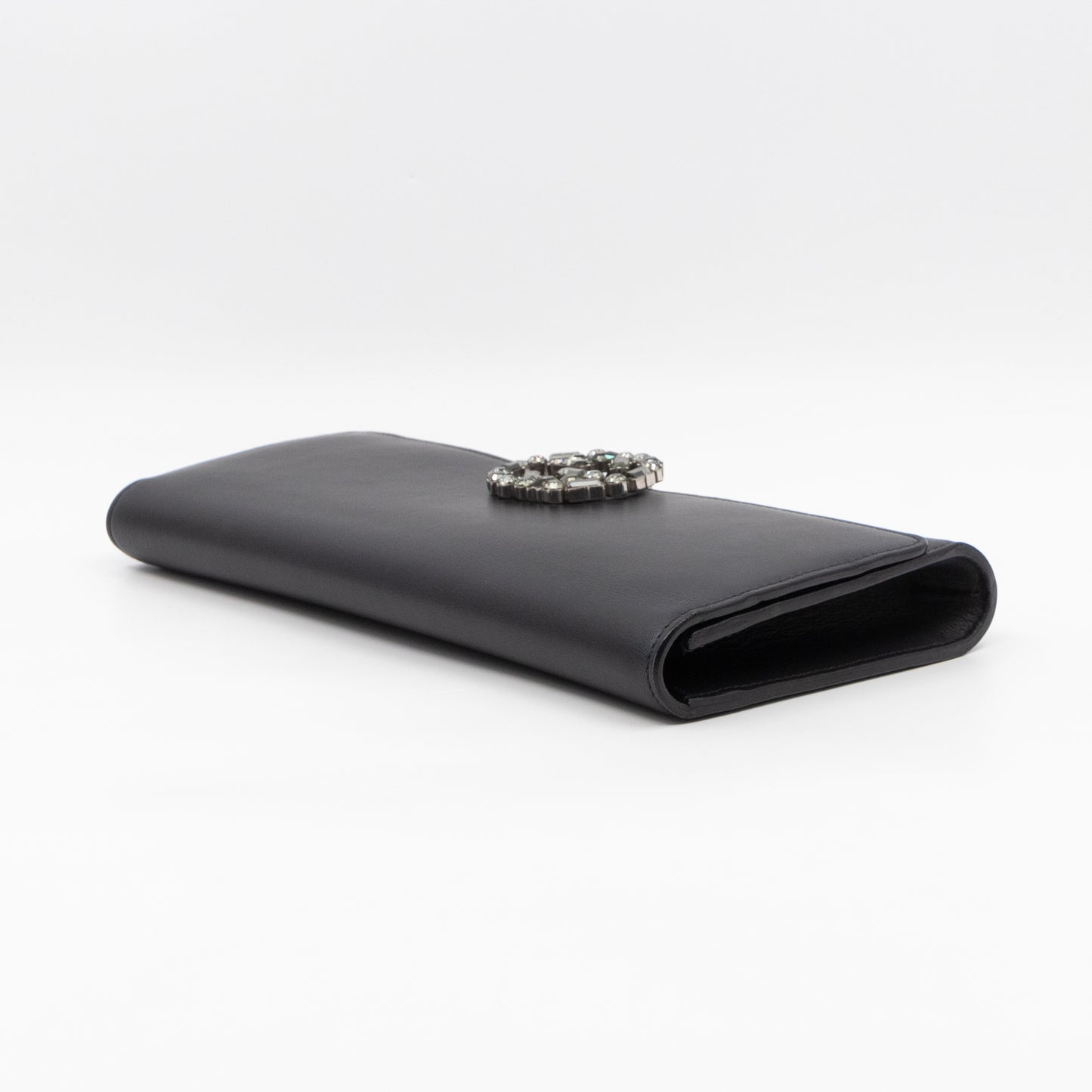 Broadway Clutch Black Leather with Crystals