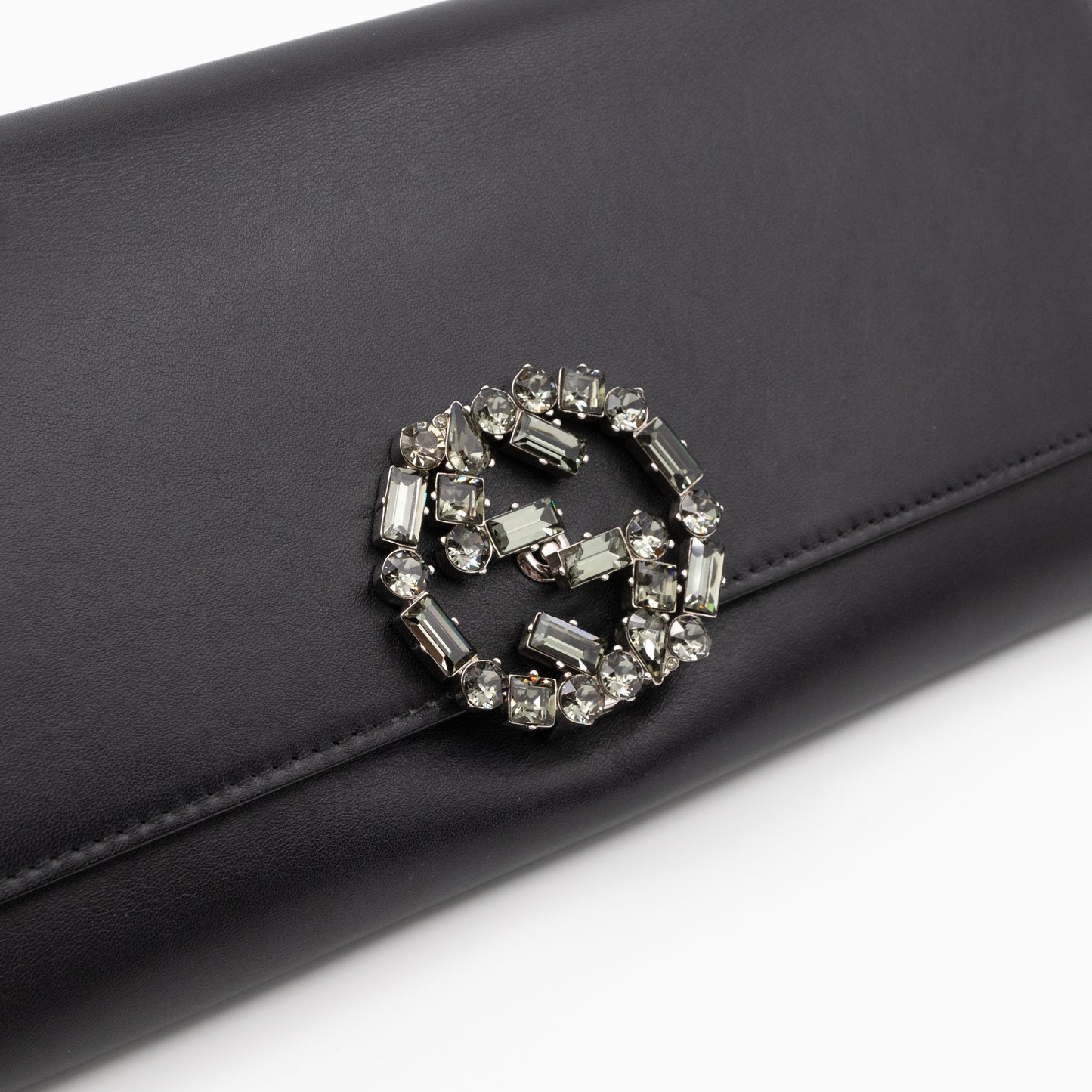 Broadway Clutch Black Leather with Crystals