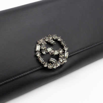 Broadway Clutch Black Leather with Crystals