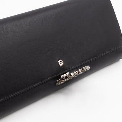 Broadway Clutch Black Leather with Crystals