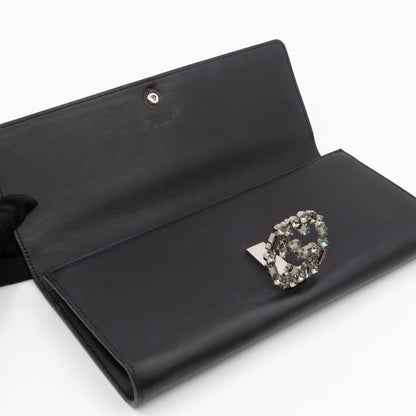 Broadway Clutch Black Leather with Crystals