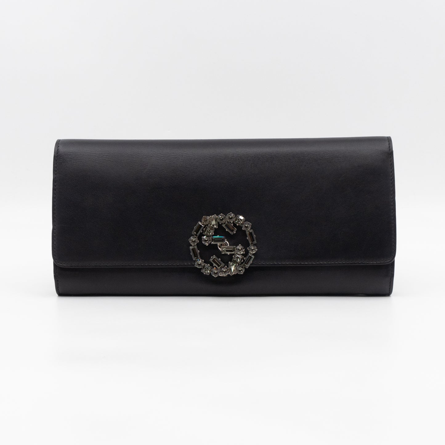 Broadway Clutch Black Leather with Crystals