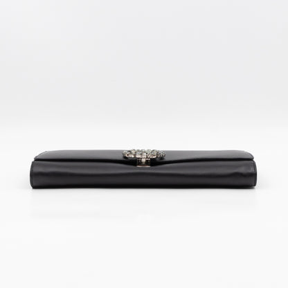 Broadway Clutch Black Leather with Crystals