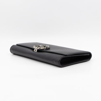 Broadway Clutch Black Leather with Crystals