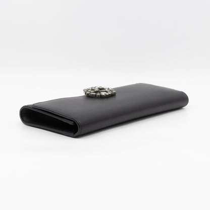 Broadway Clutch Black Leather with Crystals