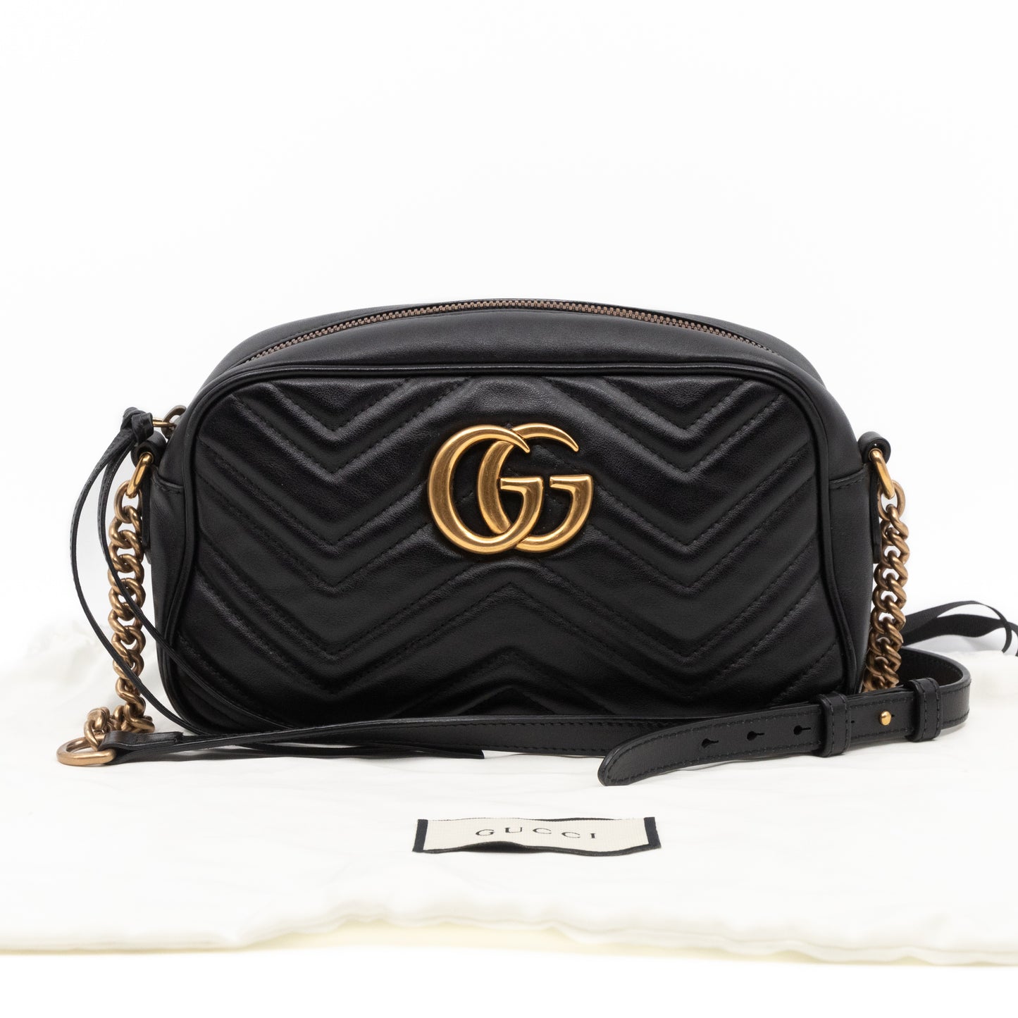 GG Marmont Small Matelasse Black Leather