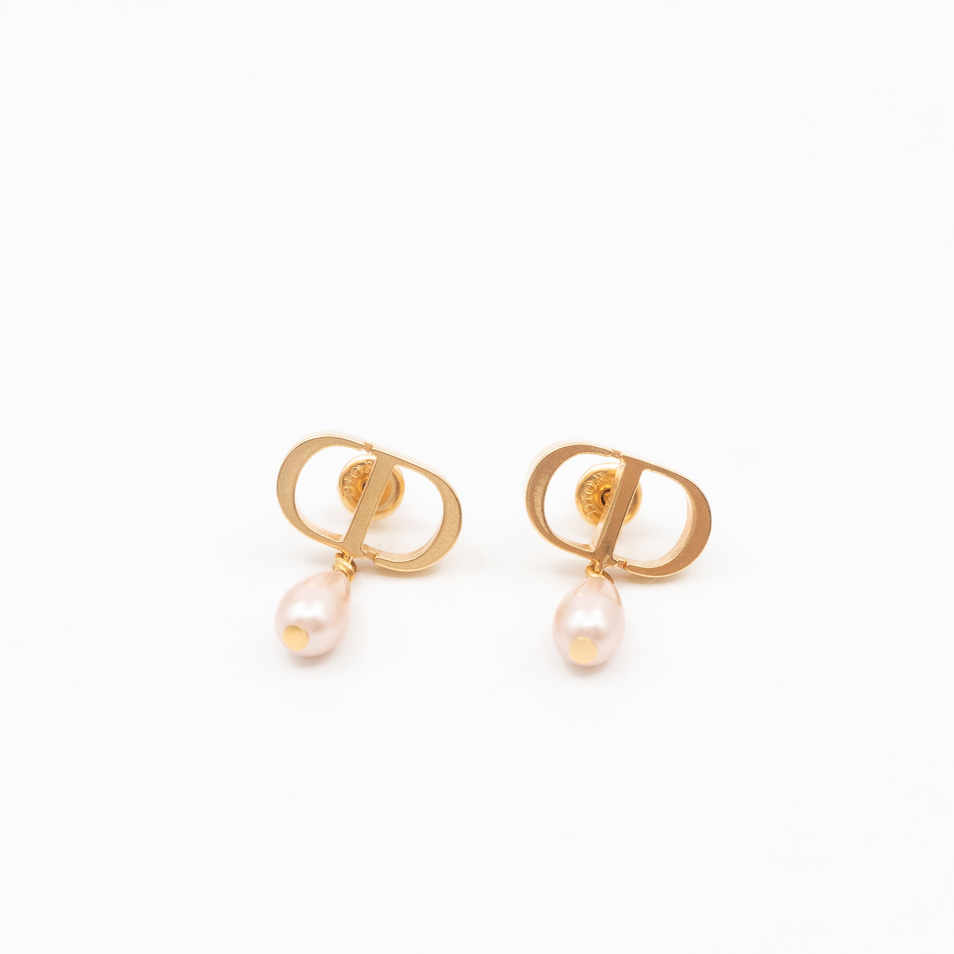 Petit CD Gold Earrings With Light Pink Pearl Drop