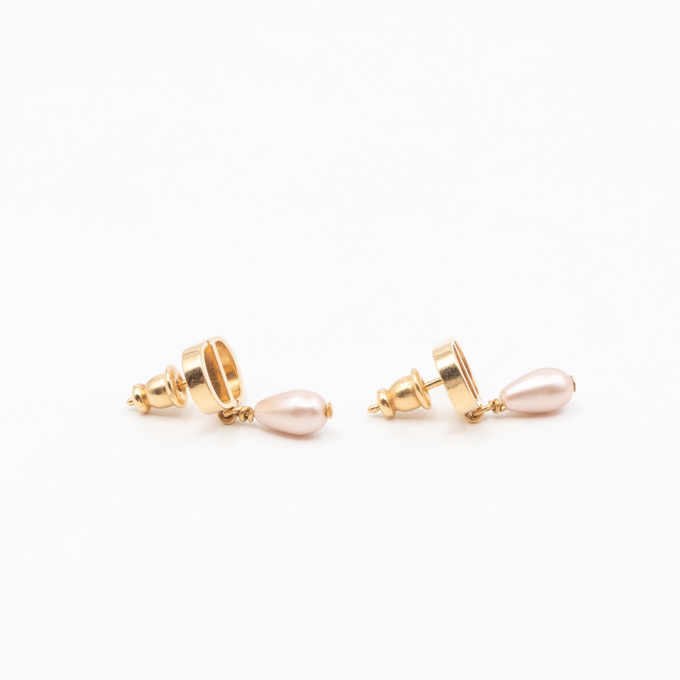 Petit CD Gold Earrings With Light Pink Pearl Drop