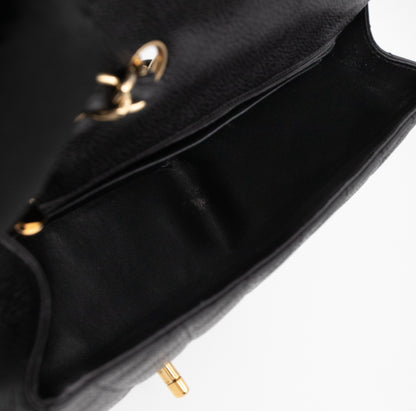 Classic Single Flap Jumbo Black Caviarskin Leather Gold