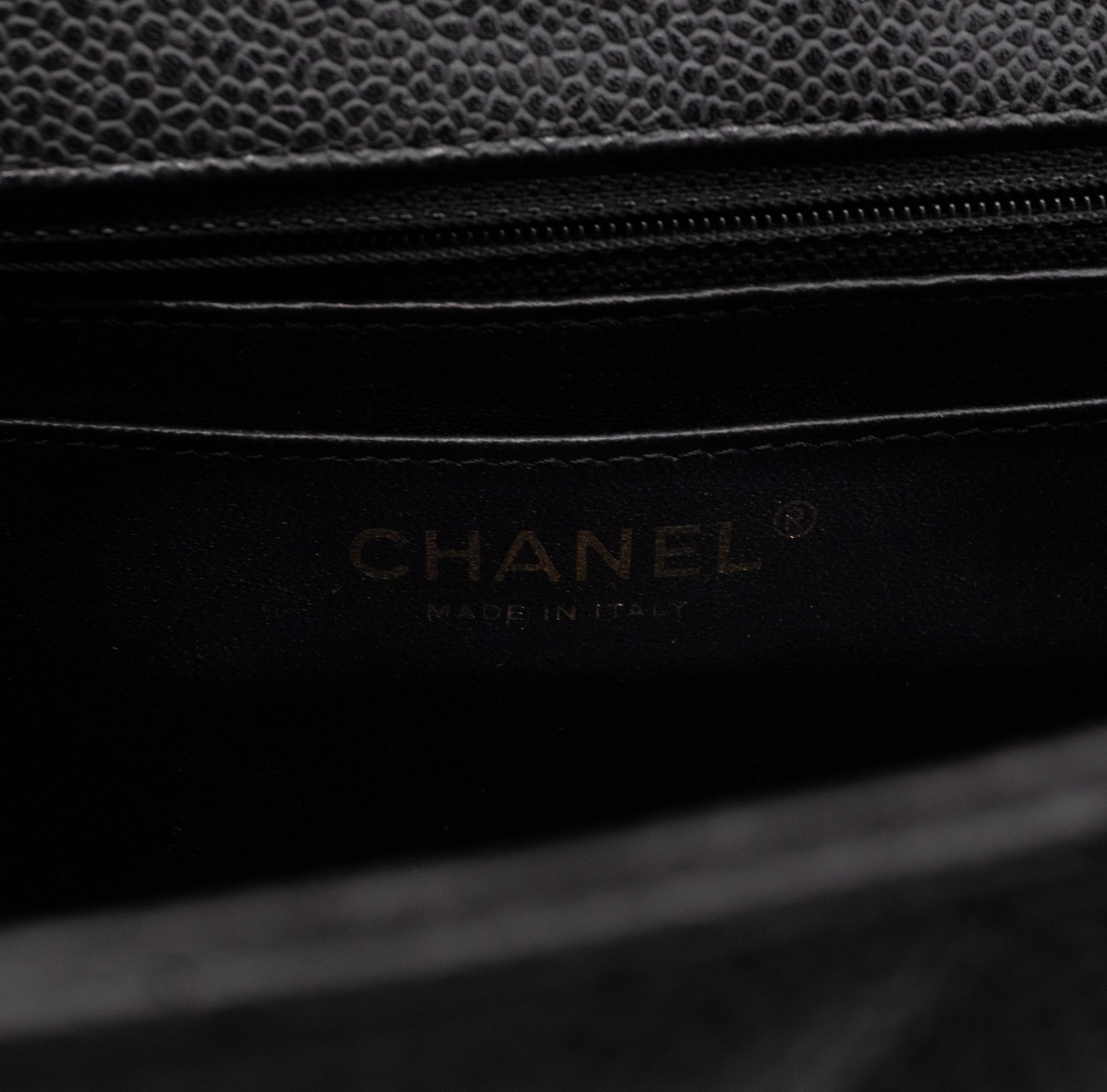 Classic Single Flap Jumbo Black Caviarskin Leather Gold