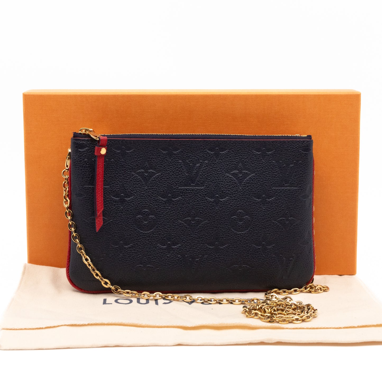 Double Zip Pochette Navy & Red Monogram Empreinte