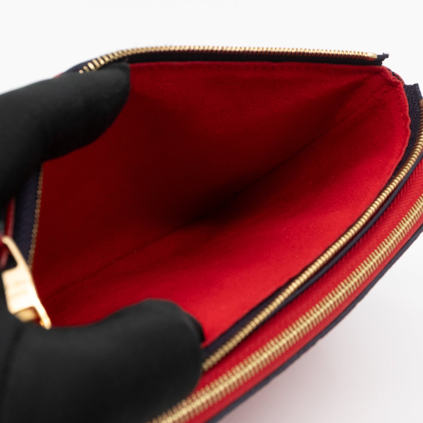 Double Zip Pochette Navy & Red Monogram Empreinte