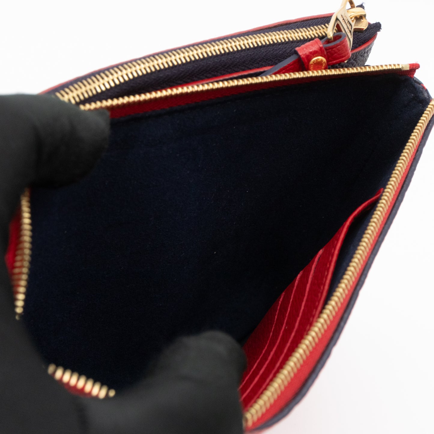 Double Zip Pochette Navy & Red Monogram Empreinte