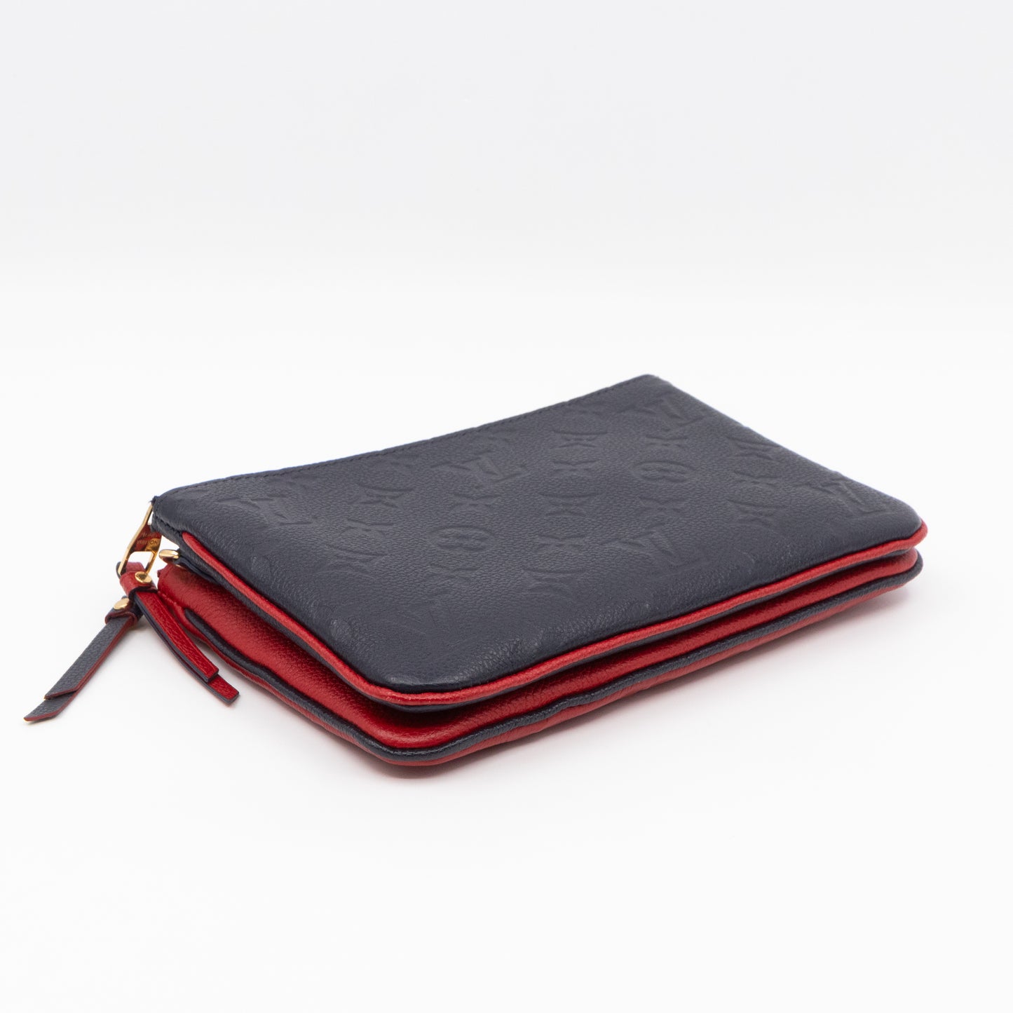 Double Zip Pochette Navy & Red Monogram Empreinte